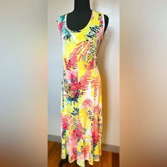 Ruby Rd. Woman 1X Tropical Leaf Print Sleeveless Maxi Dress Multicolor - Picture 3 of 9